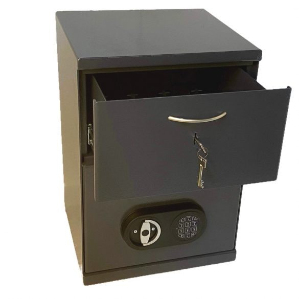 Kronberg550 Cashier dupla fiókos páncélszekrény kulcsos és elektronikus zárral 550x380x350mm
