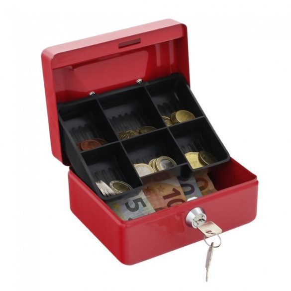 Traun1 pénzkazetta kulcsos zárral piros színben 85x150x130mm