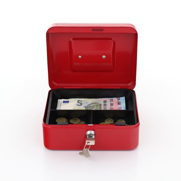 Traun2 pénzkazetta kulcsos zárral piros színben 90x200x165mm