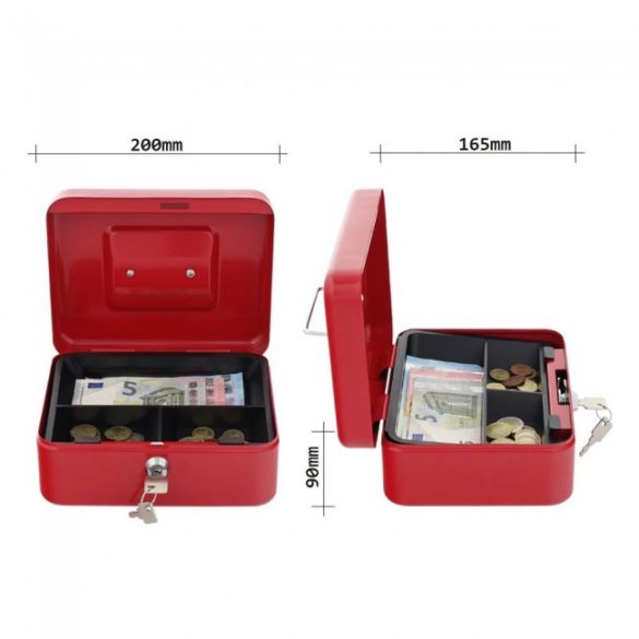 Traun2 pénzkazetta kulcsos zárral piros színben 90x200x165mm