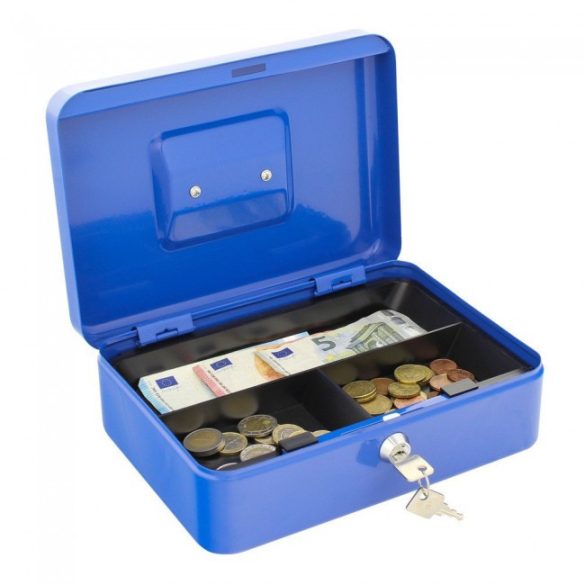Traun3 pénzkazetta kulcsos zárral kék színben 90x250x185mm