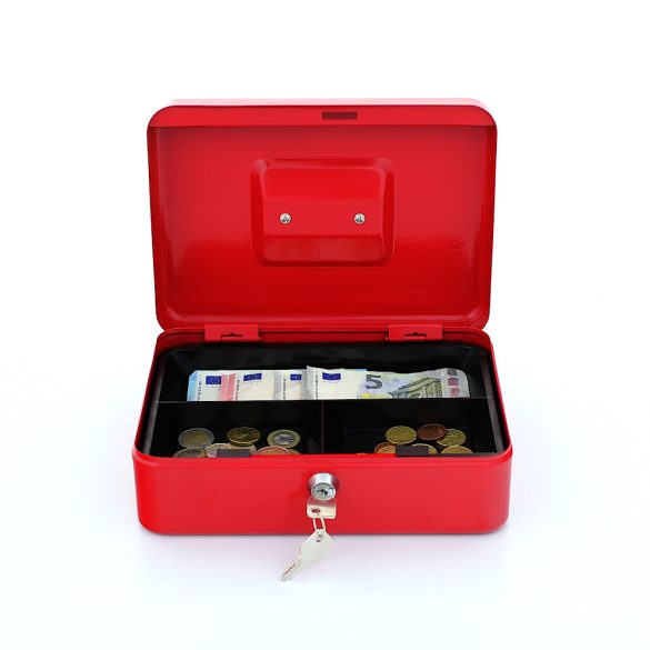 Traun3 pénzkazetta kulcsos zárral piros színben 90x250x185mm