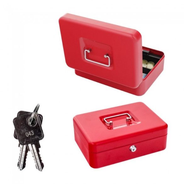 Traun3 pénzkazetta kulcsos zárral piros színben 90x250x185mm