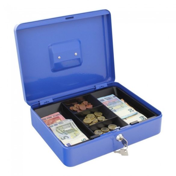 Traun4 pénzkazetta kulcsos zárral kék színben 90x300x245mm