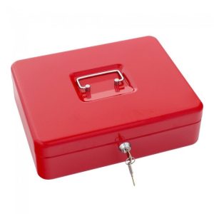 Traun4 pénzkazetta kulcsos zárral piros színben 90x300x245mm