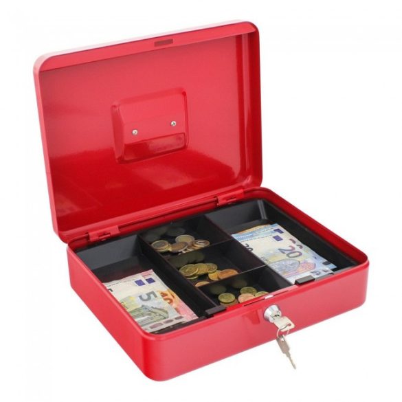 Traun4 pénzkazetta kulcsos zárral piros színben 90x300x245mm