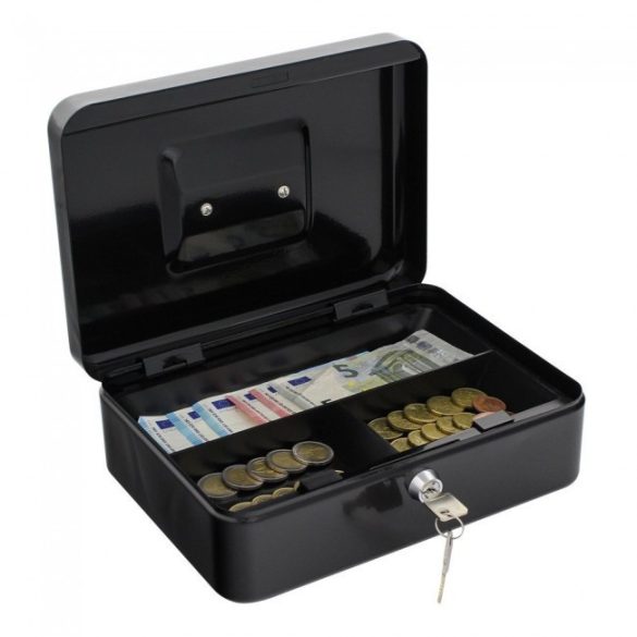 HomestarCash3 pénzkazetta kulcsos zárral fekete színben 90x250x185mm